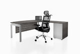 Benchwork Office Workstation Executive Table Desk with Fixed Pedestal and Costa Grey Finishing Back Angled View