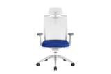 Beauty Office Task Chair with High Backrest and Headrest with Blue Seat and Aluminium Base Front View