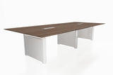 Deskspace Office Conference Meeting Rectangular Table with Flip Openings and Three Wire Consoles Angled View