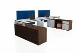 Deskspace Office Workstation Desk System Cluster of 2 with Full Fabric Screen Modesty Panel and Side Credenza with Radiwood Finishing