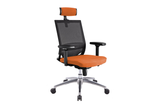 Ergomaster Orion Office Task Chair with High Backrest and Headrest with Orange Seat and Aluminium Base Right Angled View