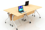 P3 Foldable Training Table with England Oak Table Top in Hotdesking Setup