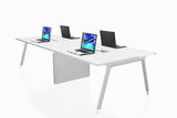 XV Office Workstation Hot Desks Cluster of 4 with Wire Console and White Finishing