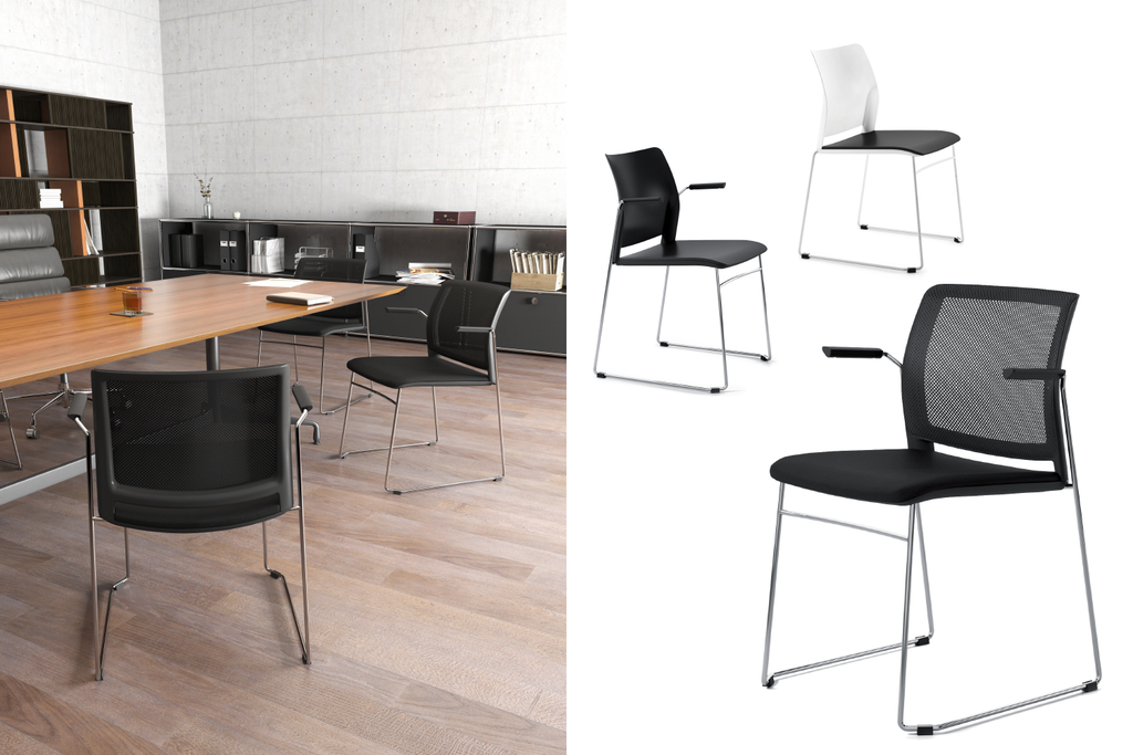 Alpha Office Pantry Chairs in Black with 2 Legged Frames in Meeting Room
