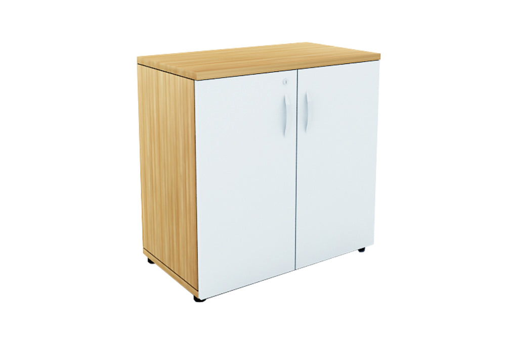 Benchwork Office Wooden Cabinet with Door Low Height in England Oak and White Finishing