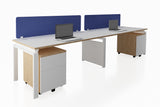 Benchwork Office Workstation Desk System Cluster of 2 Single Row with Fabric Divider and Mobile Pedestal with England Oak Finishing
