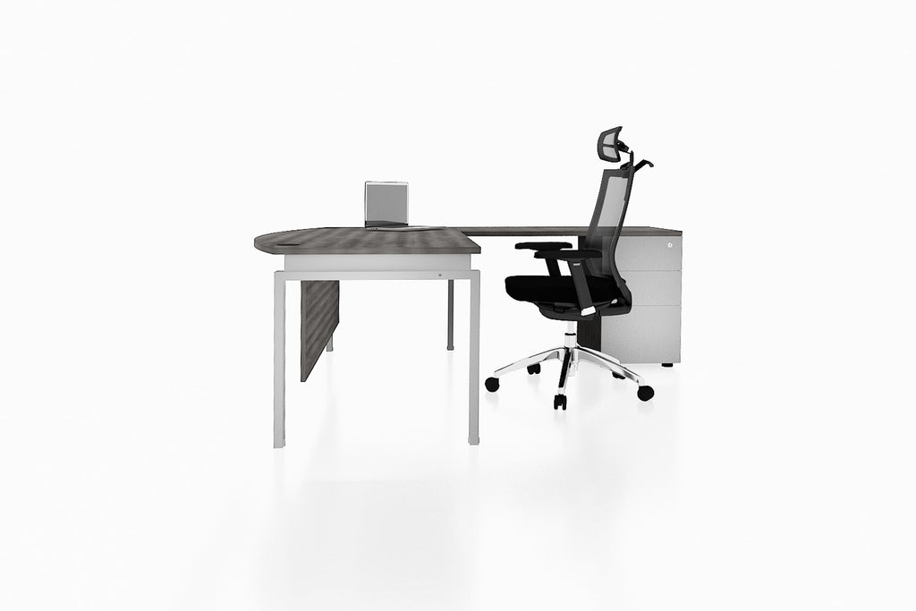 Benchwork Office Workstation Executive Table Desk with Fixed Pedestal and Costa Grey Finishing Side View