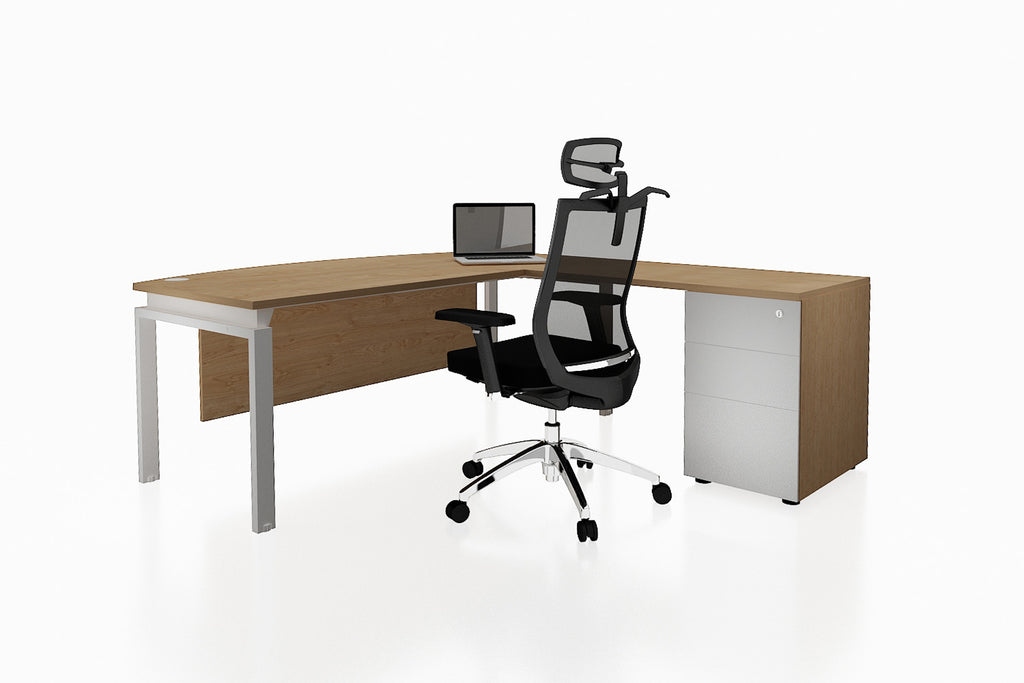Benchwork Office Workstation Executive Table Desk with Fixed Pedestal and England Oak Finishing Back Angled View