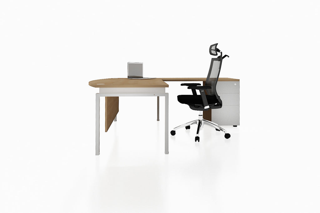 Benchwork Office Workstation Executive Table Desk with Fixed Pedestal and England Oak Finishing Side View