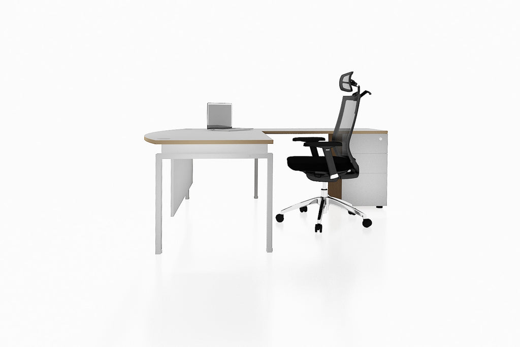 Benchwork Office Workstation Executive Table Desk with Fixed Pedestal and White Finishing Side View