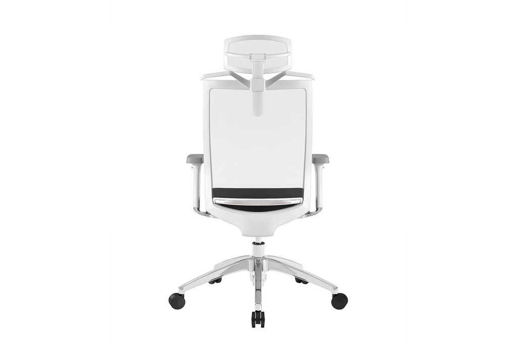 Beauty Office Task Chair with High Backrest and Headrest with Black Seat and Aluminium Base Back View