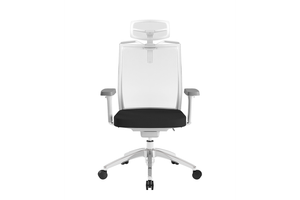 Beauty Office Task Chair with High Backrest and Headrest with Black Seat and Aluminium Base Front View