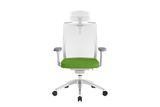 Beauty Office Task Chair with High Backrest and Headrest with Green Seat and Aluminium Base Front View