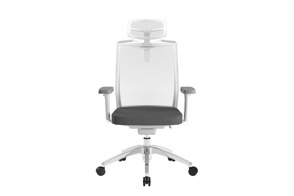 Beauty Office Task Chair with High Backrest and Headrest with Grey Seat and Aluminium Base Front View