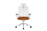 Beauty Office Task Chair with High Backrest and Headrest with Orange Seat and Aluminium Base Front View