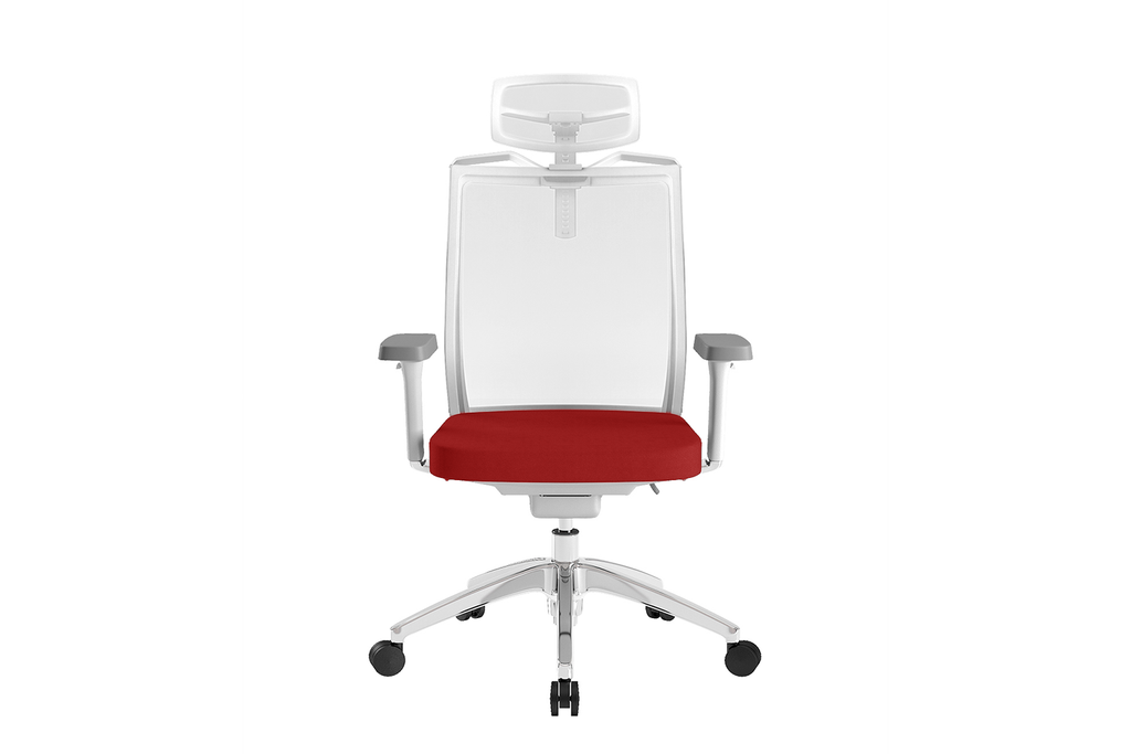 Beauty Office Task Chair with High Backrest and Headrest with Red Seat and Aluminium Base Front View
