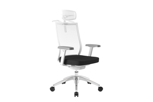 Beauty Office Task Chair with High Backrest and Headrest with Black Seat and Aluminium Base Right Angled View