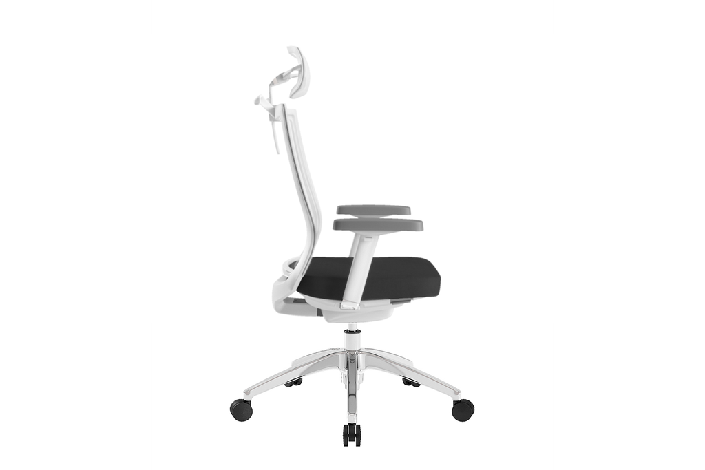 Beauty Office Task Chair with High Backrest and Headrest with Black Seat and Aluminium Base Right View
