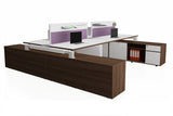 Deskspace Office Workstation Desk System Cluster of 4 with Aluminium Divider and Side Credenza with Radiwood Finishing