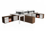Deskspace Office Workstation Desk System Cluster of 5 with Half Glass Screen and Side Credenza with Flip Openings and Radiwood Finishing