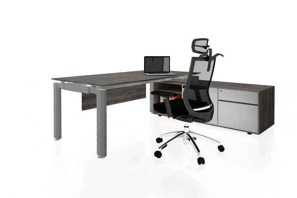 Deskspace Office Workstation Executive Table Desk with Side Credenza and Costa Grey Finishing Back Angled View