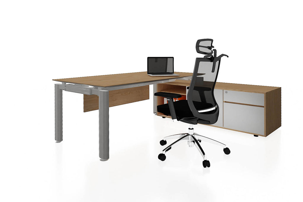 Deskspace Office Workstation Executive Table Desk with Side Credenza and England Oak Finishing Back Angled View