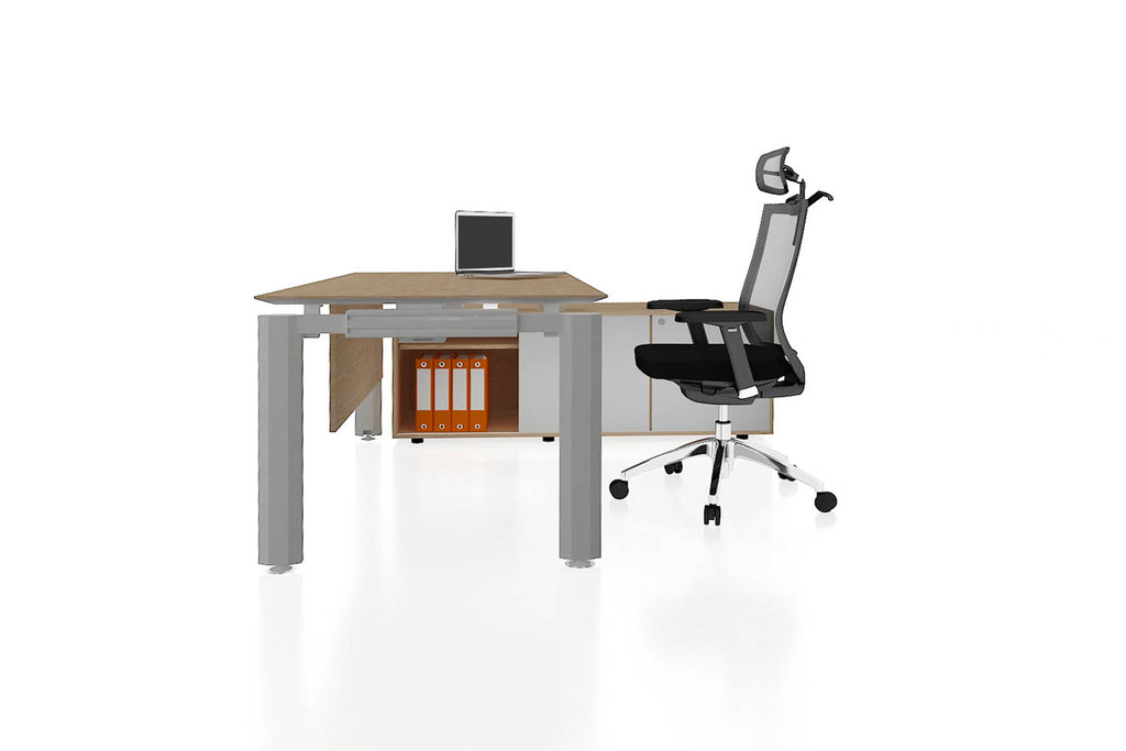 Deskspace Office Workstation Executive Table Desk with Side Credenza and England Oak Finishing Side View