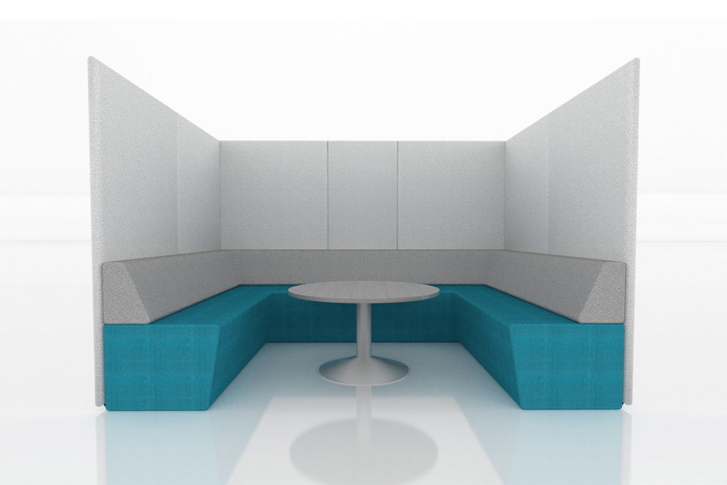 Domain Office Collaborative Discussion Pod with Blue Seatings and Grey Acoustics
