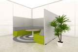 Domain Office Collaborative Discussion Pod with Green Seatings and Grey Acoustics