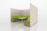 Domain Office Collaborative Discussion Pod with Brown Seatings and Beige Acoustics