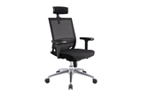 Ergomaster Orion Office Task Chair with High Backrest and Headrest with Black Seat and Aluminium Base Right Angled View