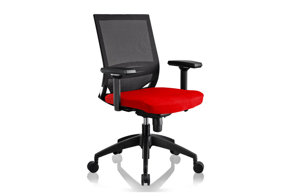 Ergomaster Orion Office Task Chair with Red Seat and Nylon Base Right Angled View
