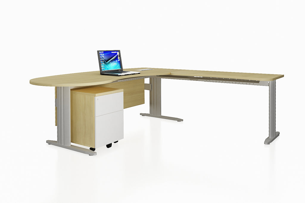 Framework Office Workstation Executive Table Desk Chiave Set with Maple Finishing Back Angled View