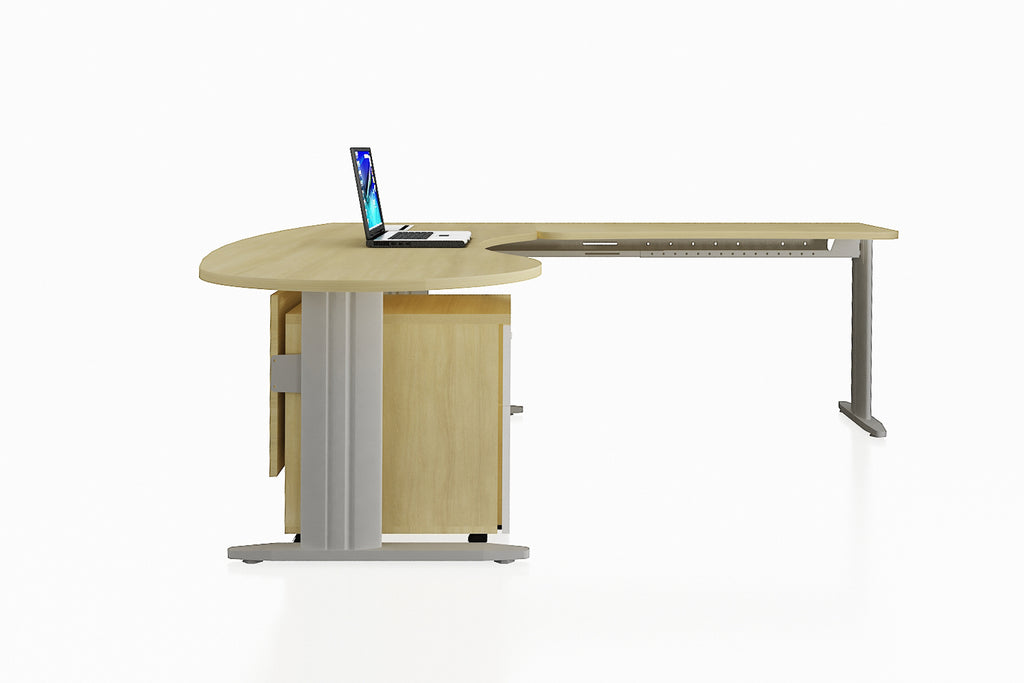 Framework Office Workstation Executive Table Desk Chiave Set with Maple Finishing Side View