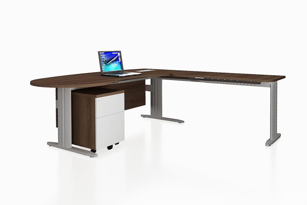 Framework Office Workstation Executive Table Desk Chiave Set with Radiwood Finishing Back Angled View