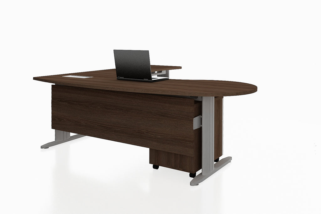 Framework Office Workstation Executive Table Desk Chiave Set with Radiwood Finishing Front Angled View