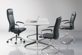 3 Hugo Office Executive Leather Chairs  Around Y2 Foldable Discussion Table in an Office Meeting Room