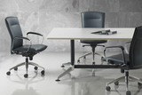 3 Hugo Office Executive Leather Chairs  Around Y2 Foldable Discussion Table in an Office Meeting Room
