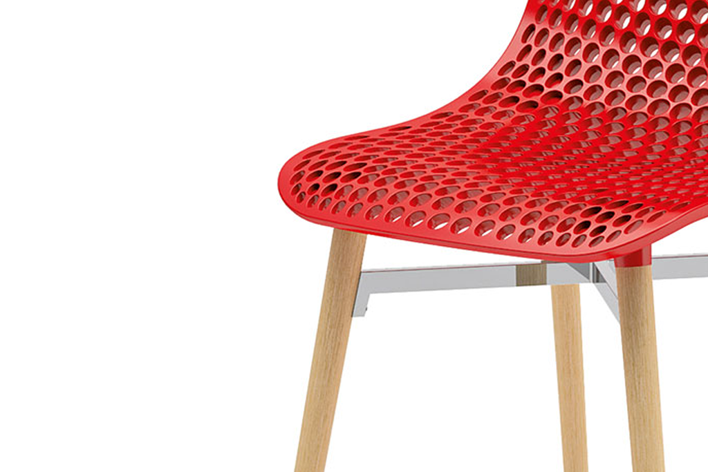 Infiniti Next Dining Chair with Red Ergonomic Polycarbonate Shell with Perforated Holes Designed by Andreas Ostwald Zoomed 2