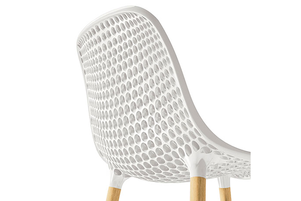 Infiniti Next Dining Chair with White Ergonomic Polycarbonate Shell with Perforated Holes Designed by Andreas Ostwald Zoomed