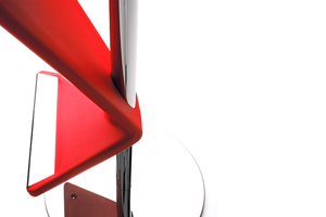 Infiniti Zed Bar Stool with Chromium-plated Steel Base and Red Polyurethane Backrest Zoomed