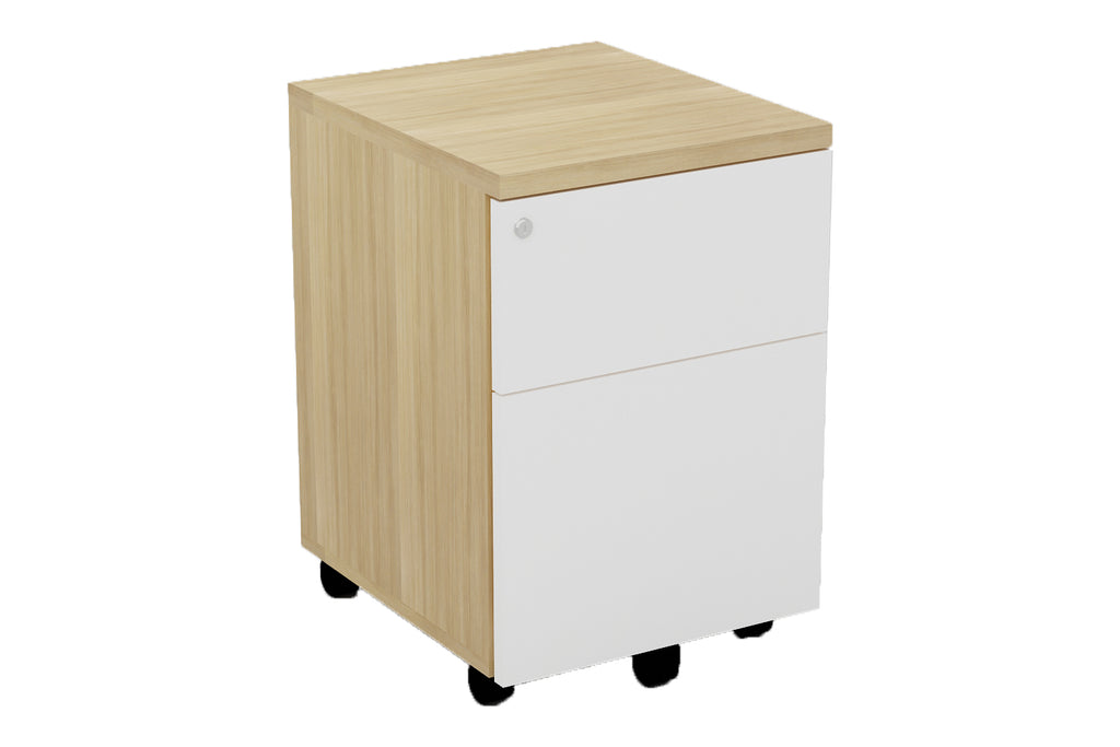 Mobile Pedestal with One Drawer and One Filing Drawer and England Oak Furnishing