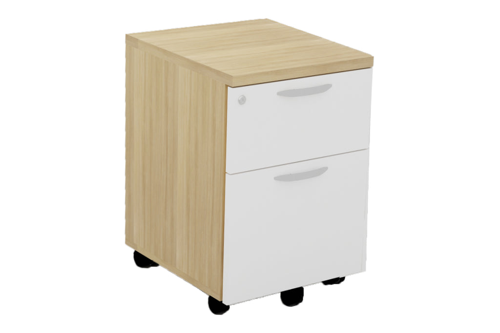 Mobile Pedestal with One Drawer and One Filing Drawer with Handle and England Oak Furnishing