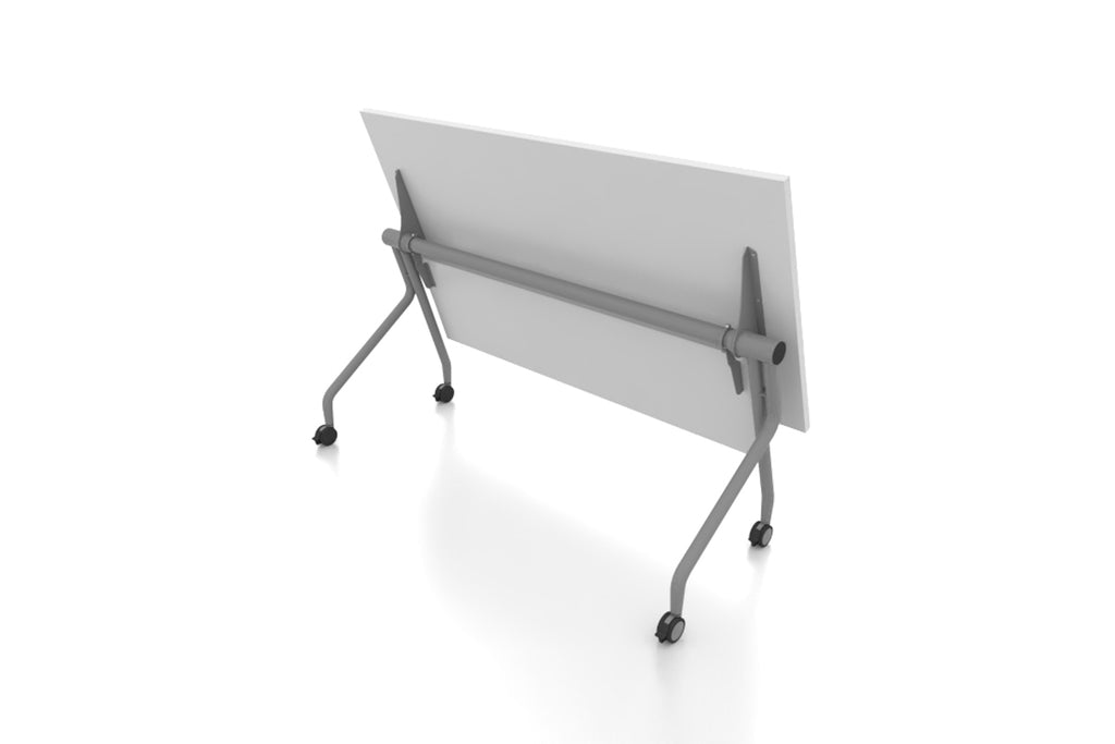 P3 Foldable Training Table with White Table Top Folded Rear Angled View