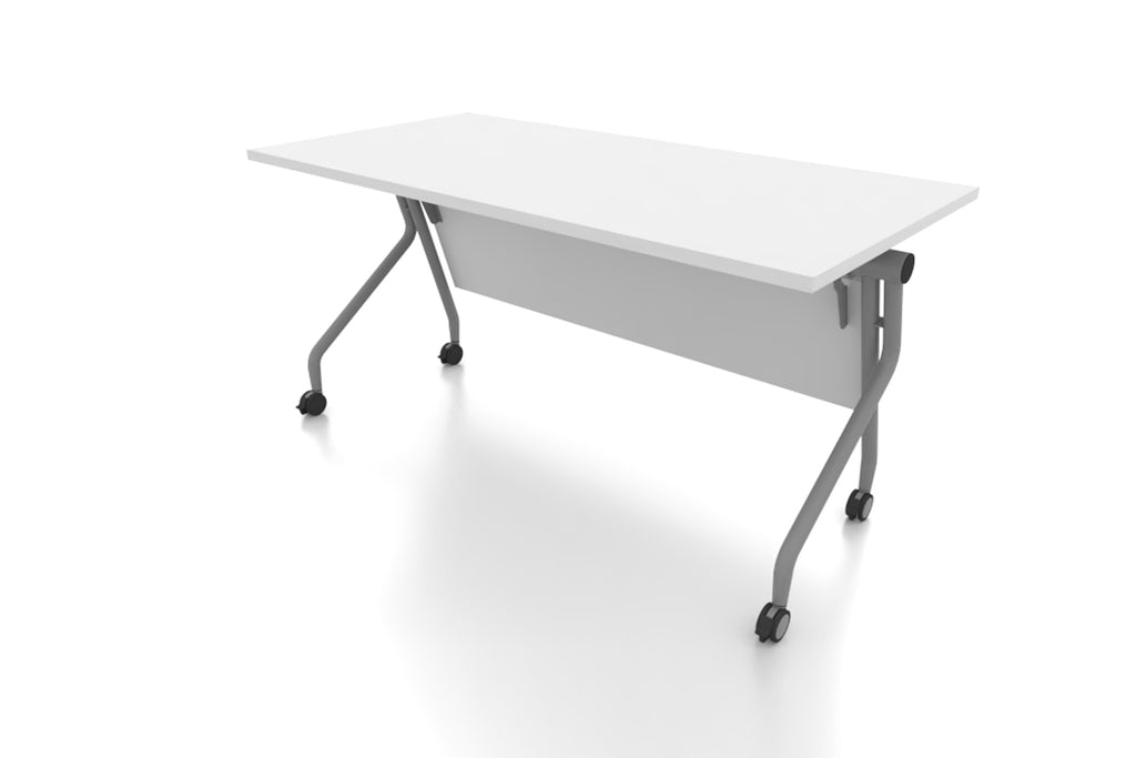 P3 Foldable Training Table with White Table Top Rear Angled View