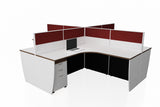 Partition Cubicle Office Workstation Desk System Universal Cluster of 4 with Full Fabric Divider and Mobile Pedestal with Radiwood Finishing