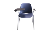 Quick Stackable Office Training Chair in Blue with Armrest and Tablet with Gliders Front View