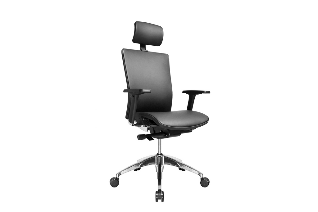 Suffo Office Executive Chair with Leather and Aluminium Base Right Angled View