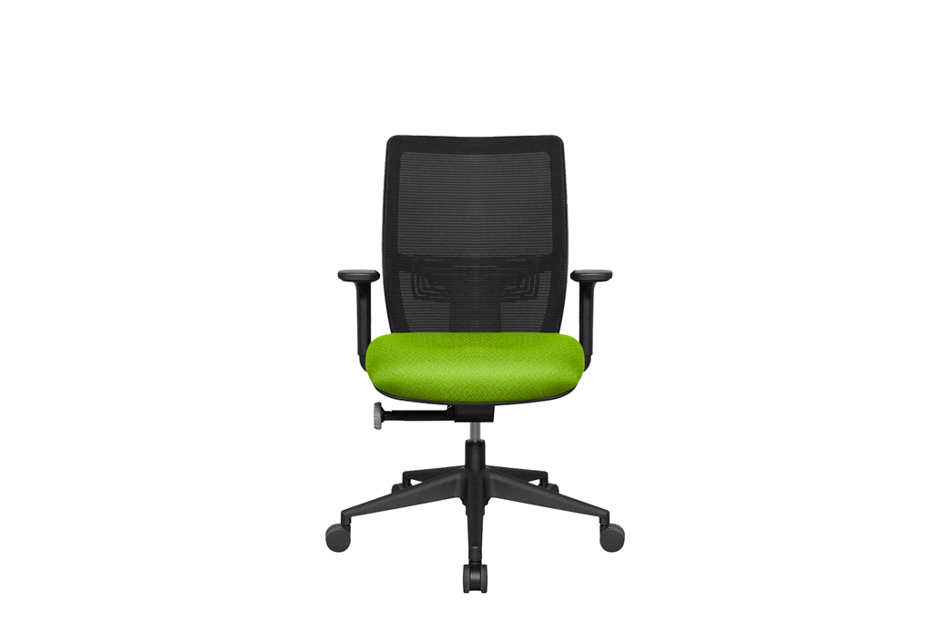 Midback Teddy Office Task Chair with Green Seat and Nylon Base Front View