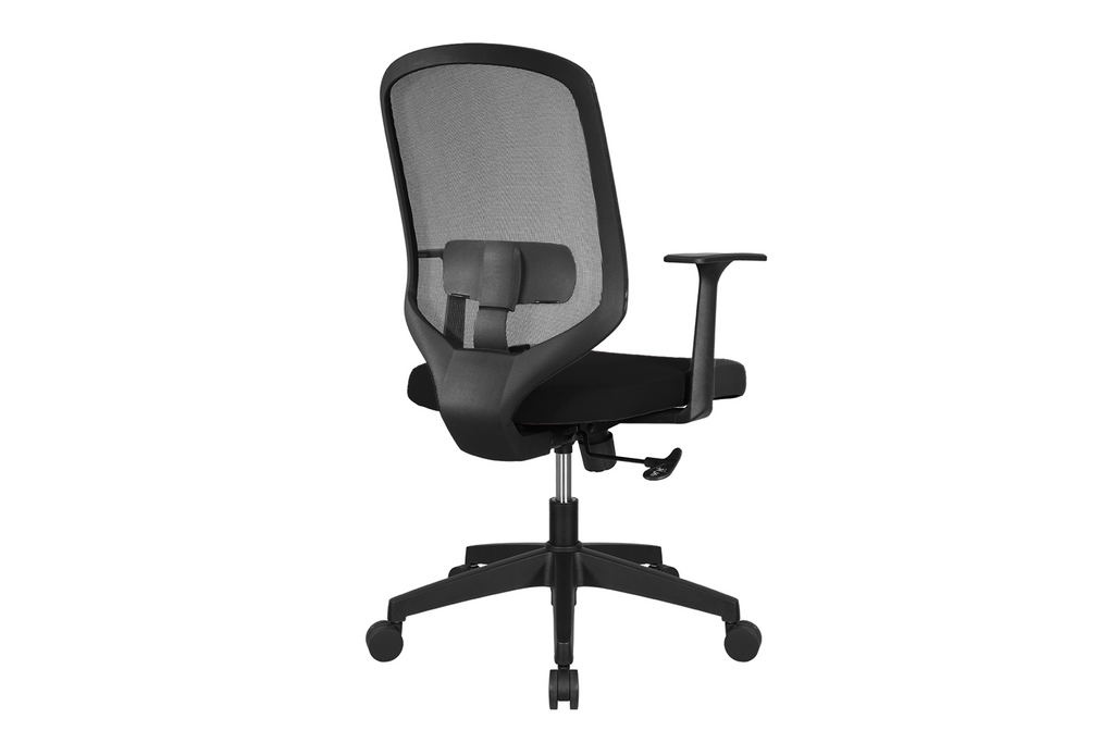 UNO Office Task Chair with Black Seat and Nylon Base Back Angled View